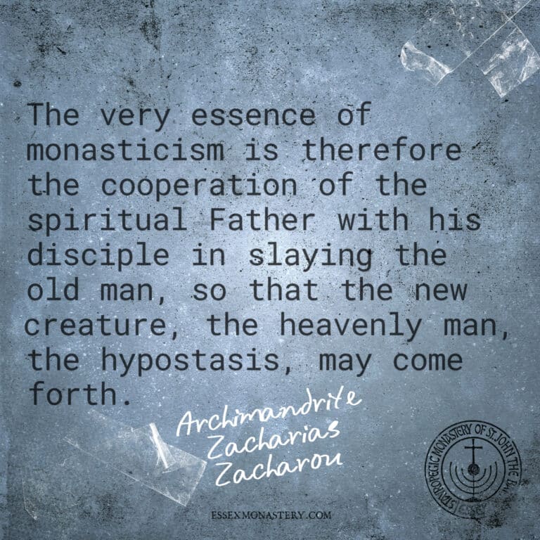 Quote on monasticism: "The very essence of monasticism is therefore the cooperation of the spiritual Father with his disciple in slaying the old man...