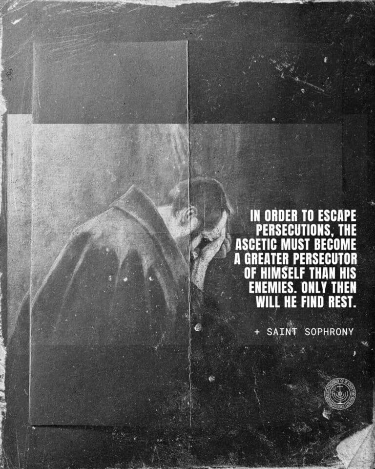 Saint Sophrony quote on asceticism and self-persecution for inner peace.