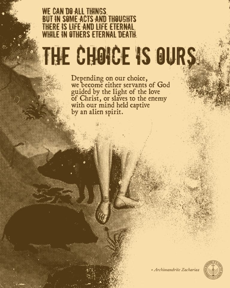 The CHOICE IS OURS text overlaying a vintage-style image of a pig and human legs