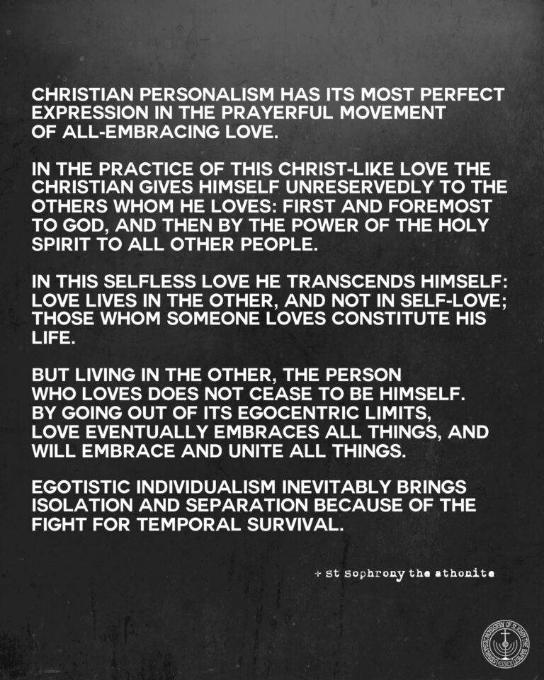 Christian personalism text: love transcends self, embraces all things.