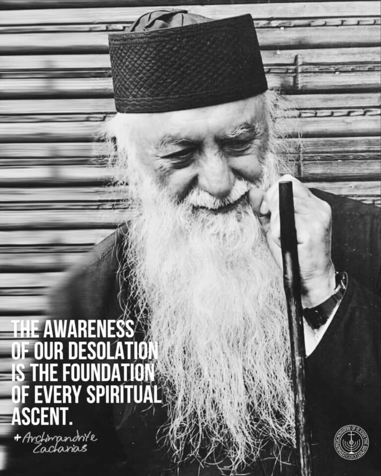 Archimandrite Zacharias quote on spiritual ascent, with his portrait