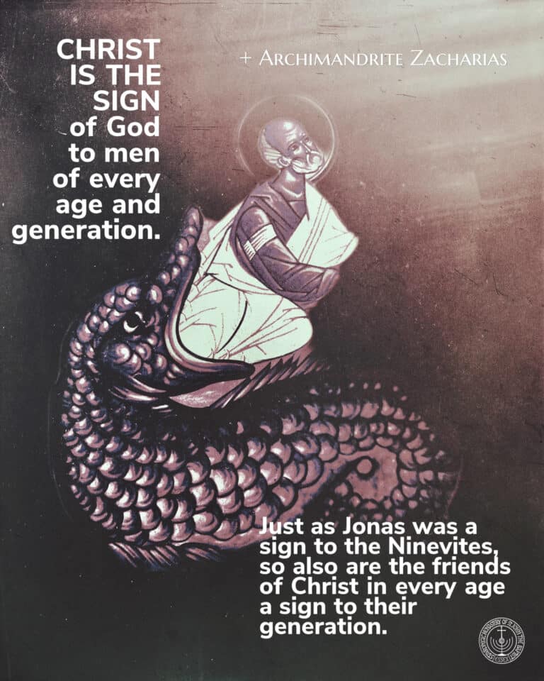 Icon of man in fish, with text "Christ is the sign of God to men of every age and generation.