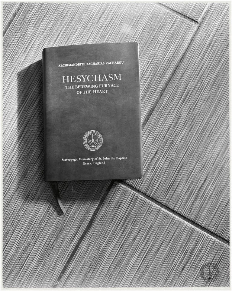Book cover: Hesychasm, The Bedewing Furnace of the Heart, by Archimandrite Zacharias Zacharou, Monastery of St. John the Baptist, Essex, England