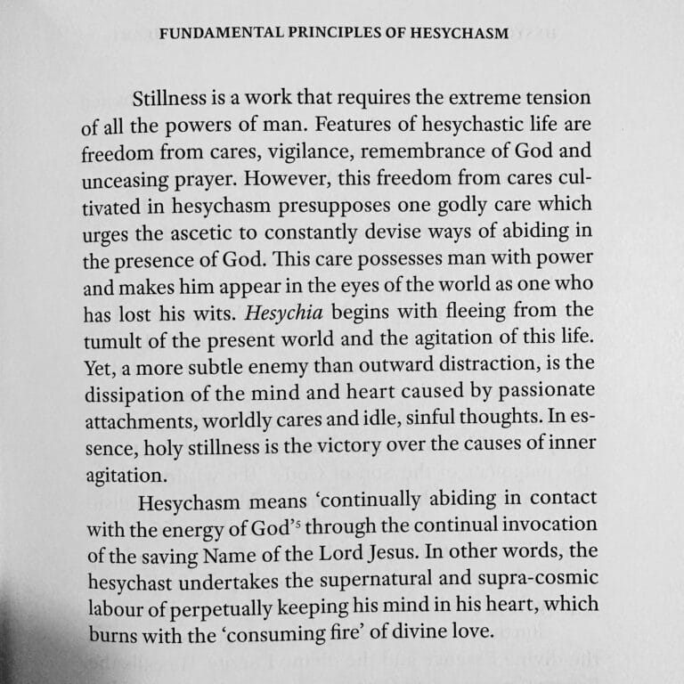 Text from "Fundamental Principles of Hesychasm" discussing stillness and prayer