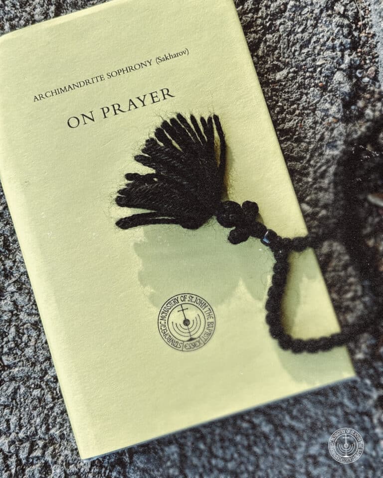 Archimandrite Sophrony's "On Prayer" book with prayer beads