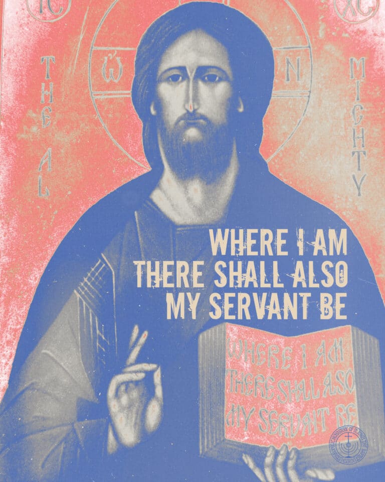 Jesus icon with quote "Where I am there shall also my servant be
