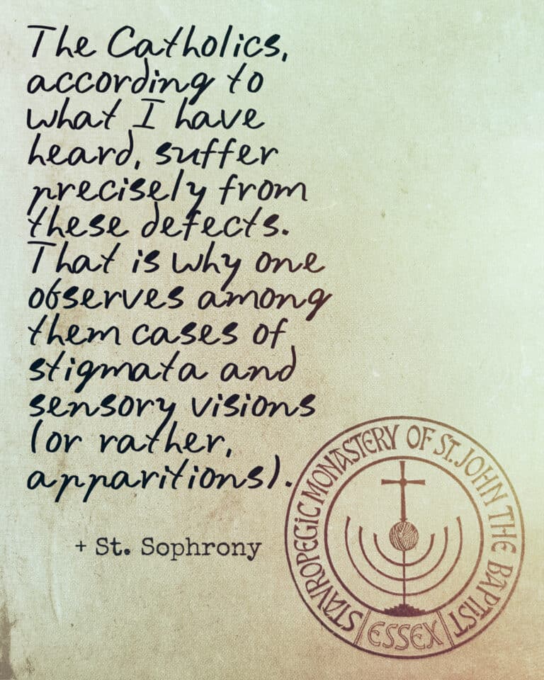 Quote from St. John the Baptist Monastery, Essex, about Catholic defects and visions.