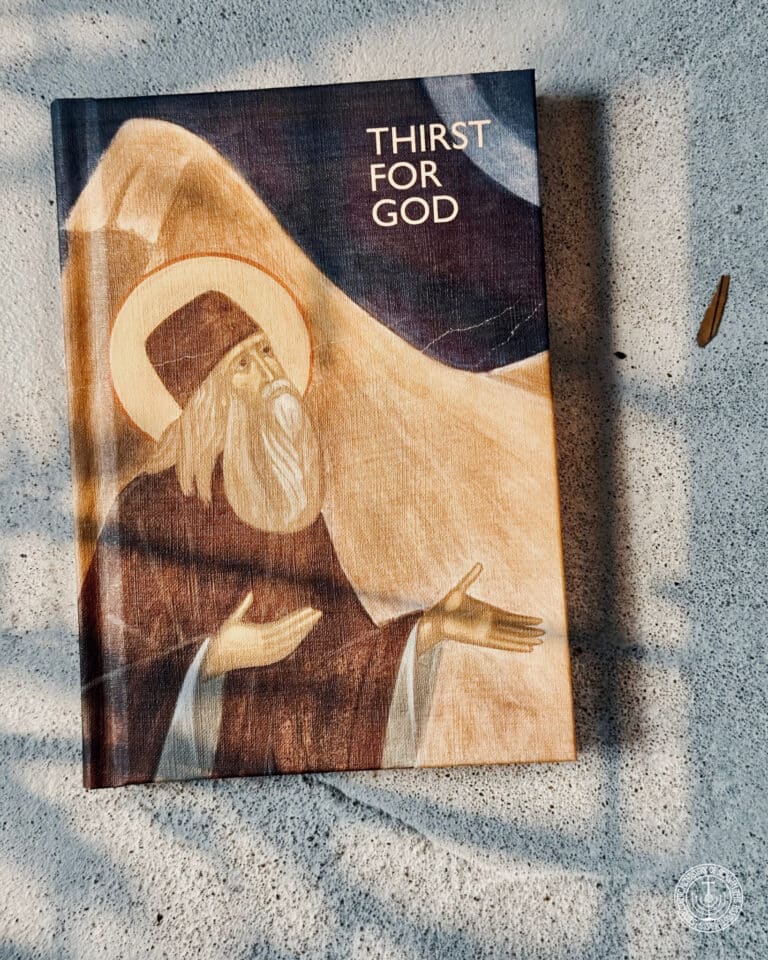 Book cover: "Thirst for God" features a saintly figure reaching upwards.