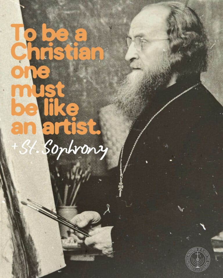 St. Sophrony painting, text: To be a Christian one must be like an artist.