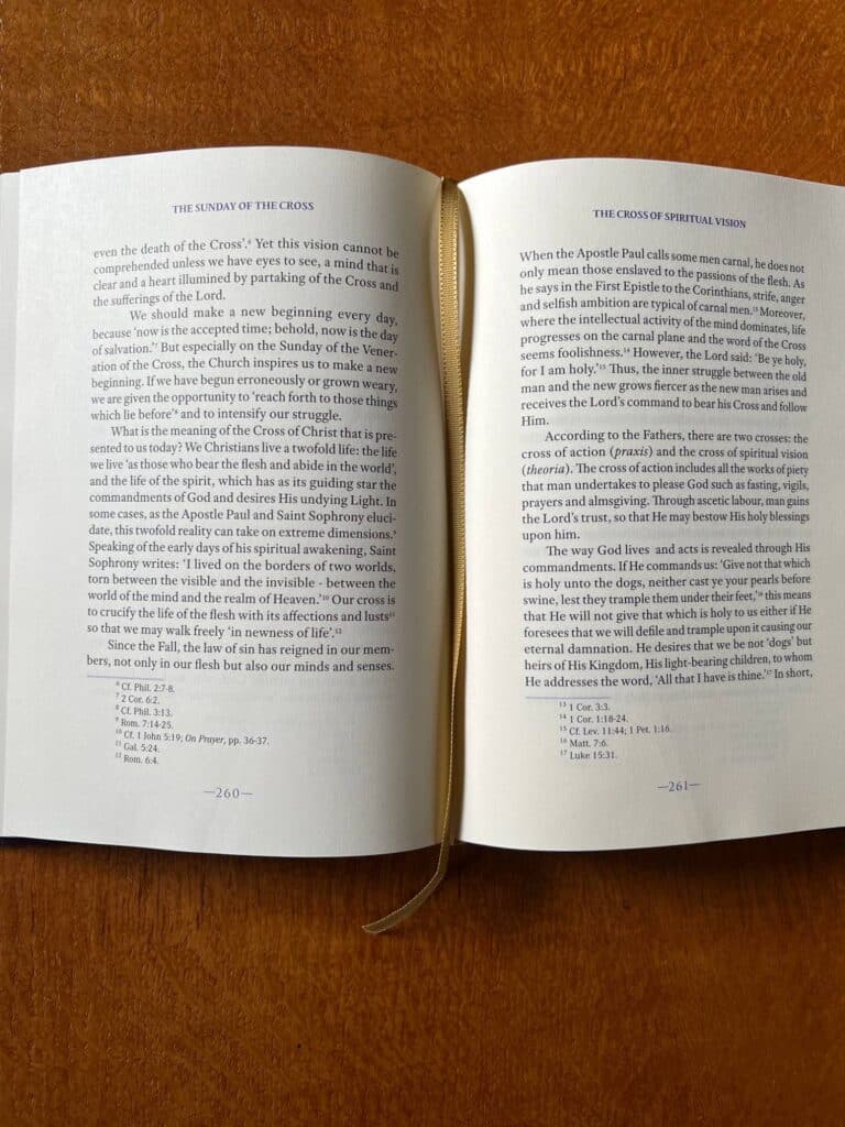 Pages of a book discussing the Sunday of the Cross and the Cross of Spiritual Vision.